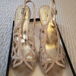 Rhinestone Champagne Satin Heels 4"